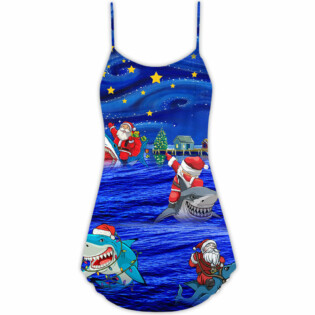 Shark And Santa Funny Merry Christmas - V-neck Sleeveless Cami Dress - Owl Ohh - Owl Ohh