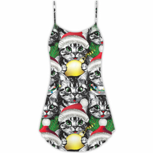 Christmas Meowy Xmas Cat Lover - V-neck Sleeveless Cami Dress - Owl Ohh - Owl Ohh