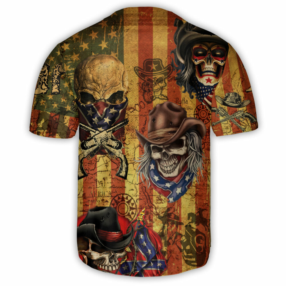 Skull Patriotic Cowboy America - Baseball Jersey - Owl Ohh - Owl Ohh