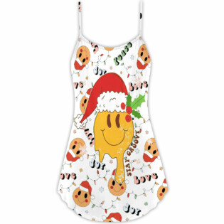 Christmas Hippie Groovy Santa Claus Smile Face - V-neck Sleeveless Cami Dress - Owl Ohh - Owl Ohh