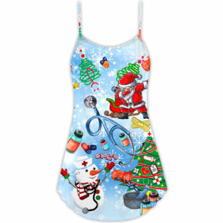 Nurse Love Xmas Santa Merry Christmas Snow - V-neck Sleeveless Cami Dress - Owl Ohh - Owl Ohh