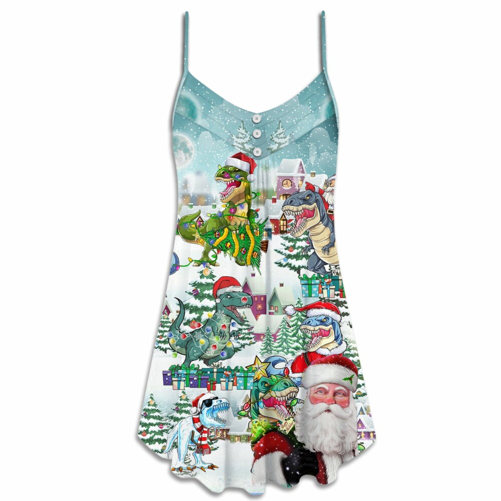 Christmas Have A Roarsome Funny Santa Claus - V-neck Sleeveless Cami Dress - Owl Ohh - Owl Ohh