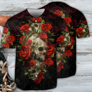 Skull And Roses Art - Baseball Jersey - Owl Ohh - Owl Ohh