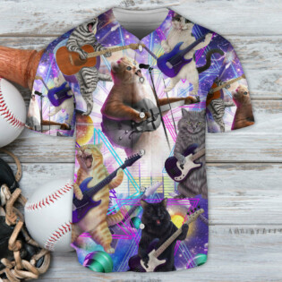 Guitar Cat Playing Guitar Funny Music Lover - Baseball Jersey - Owl Ohh - Owl Ohh