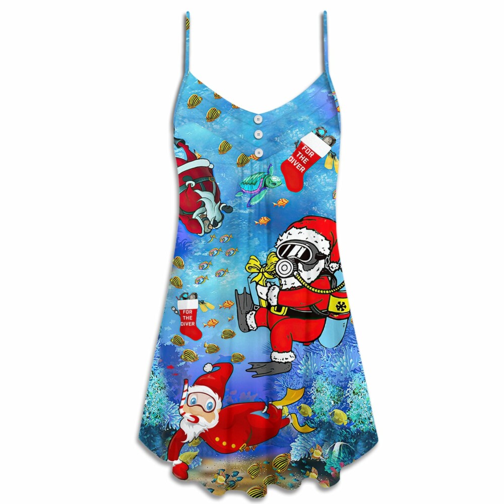 Christmas Santa Claus Diving Funny - V-neck Sleeveless Cami Dress - Owl Ohh - Owl Ohh