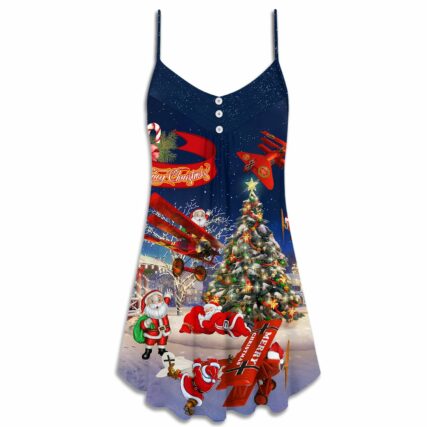 Christmas No Reindeer Any More Santa Loves Airplane - V-neck Sleeveless Cami Dress - Owl Ohh - Owl Ohh