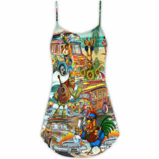 Hippie Funny Animals Happy Together Love Beach - V-neck Sleeveless Cami Dress - Owl Ohh - Owl Ohh
