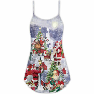 Christmas Santa Claus Is Coming Merry Xmas - V-neck Sleeveless Cami Dress - Owl Ohh - Owl Ohh