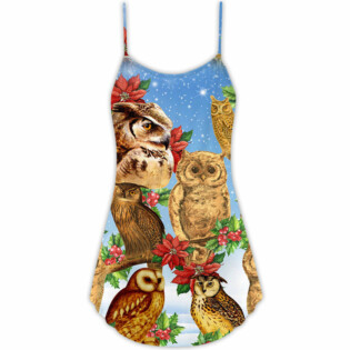 Owl Family Retro Merry Christmas - V-neck Sleeveless Cami Dress - Owl Ohh - Owl Ohh