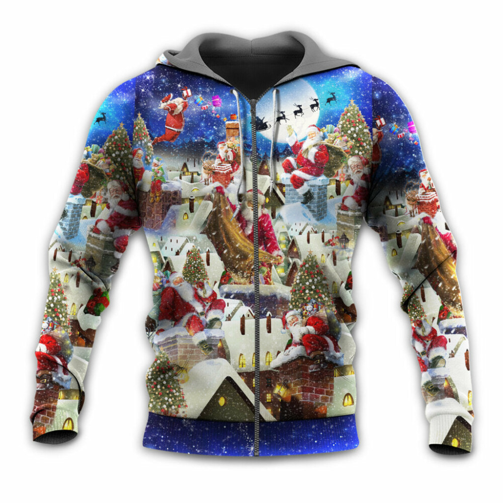 Christmas Up On Rooftop Santa's Busiest Night With Reindeer - Hoodie - Owl Ohh - Owl Ohh