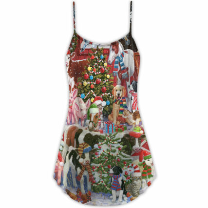 Christmas Farm Animals Happy With Xmas - V-neck Sleeveless Cami Dress - Owl Ohh - Owl Ohh
