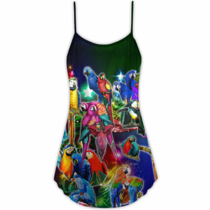 Christmas Parrot Tropical Merry Xmas - V-neck Sleeveless Cami Dress - Owl Ohh - Owl Ohh