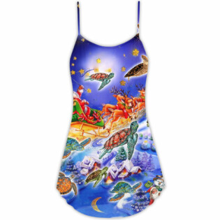 Turtle Santa Merry Christmas Snow - V-neck Sleeveless Cami Dress - Owl Ohh - Owl Ohh