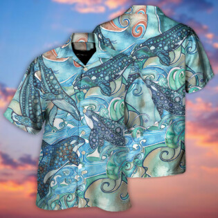 Shark Jumping In The Ocean Stained Glass - Hawaiian Shirt - Owl Ohh for men and women, kids - Owl Ohh