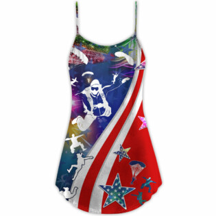 Christmas America Parachute Jump - V-neck Sleeveless Cami Dress - Owl Ohh - Owl Ohh