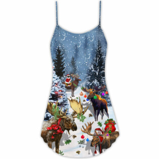 Christmas Merry Christ Moose Snow - V-neck Sleeveless Cami Dress - Owl Ohh - Owl Ohh