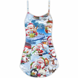 Santa And Snowman Christmas Holiday - V-neck Sleeveless Cami Dress - Owl Ohh - Owl Ohh
