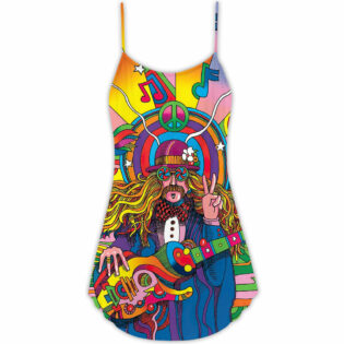 Hippie Rock Music Colorful - V-neck Sleeveless Cami Dress - Owl Ohh - Owl Ohh