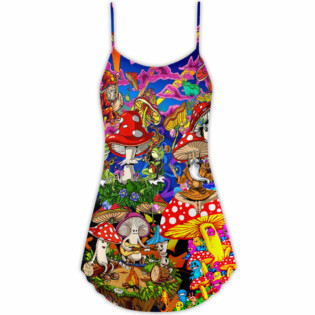 Hippie Mushroom Happy Together - V-neck Sleeveless Cami Dress - Owl Ohh - Owl Ohh
