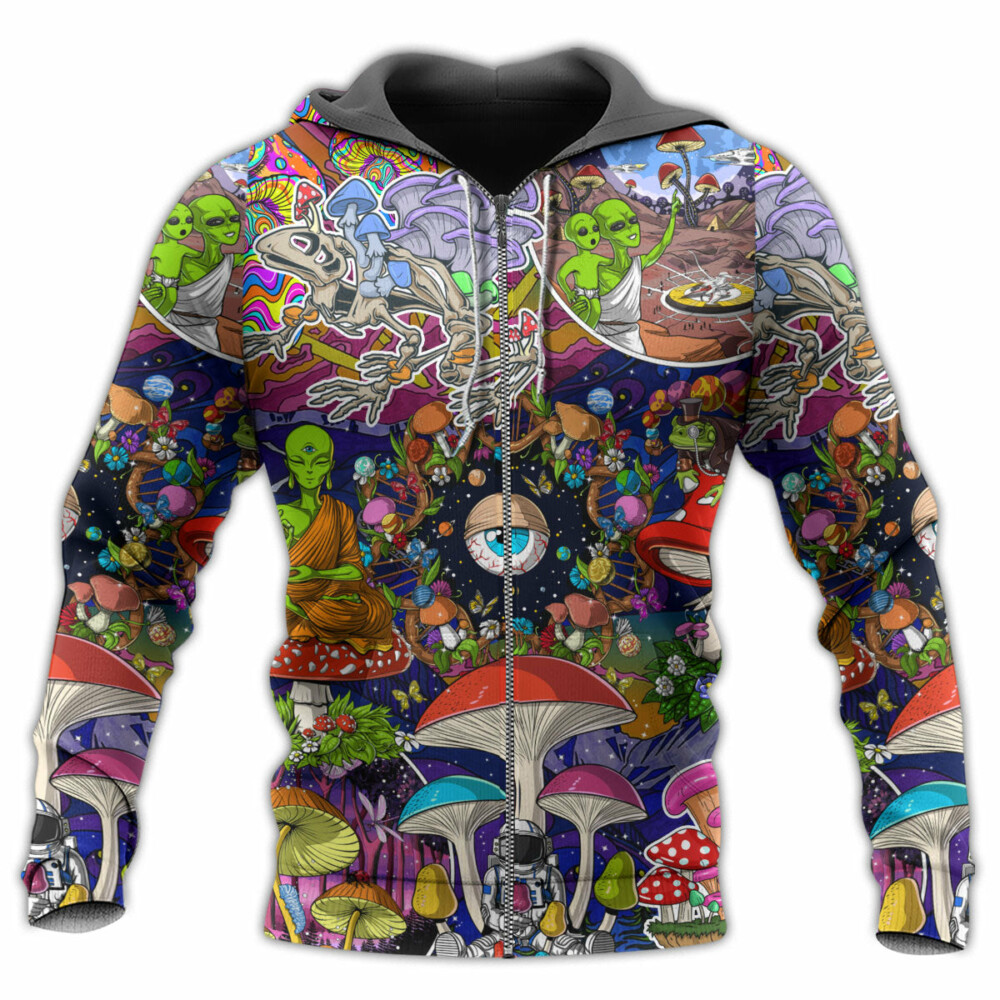 Hippie Mushroom Aliens Stay Hippie Colorful Art - Hoodie - Owl Ohh - Owl Ohh