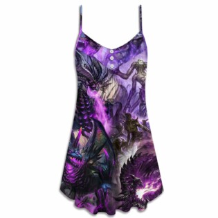 Dragon Purple Skull Monster Lightning Fight Art Style - V-neck Sleeveless Cami Dress - Owl Ohh - Owl Ohh