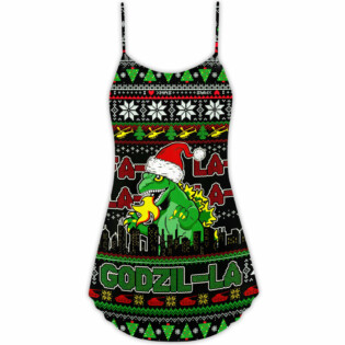 Christmas Godzila Falalalala Xmas - V-neck Sleeveless Cami Dress - Owl Ohh - Owl Ohh