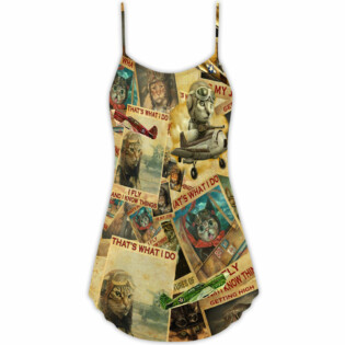 Cat Amazing Pilot Vintage Style - V-neck Sleeveless Cami Dress - Owl Ohh - Owl Ohh