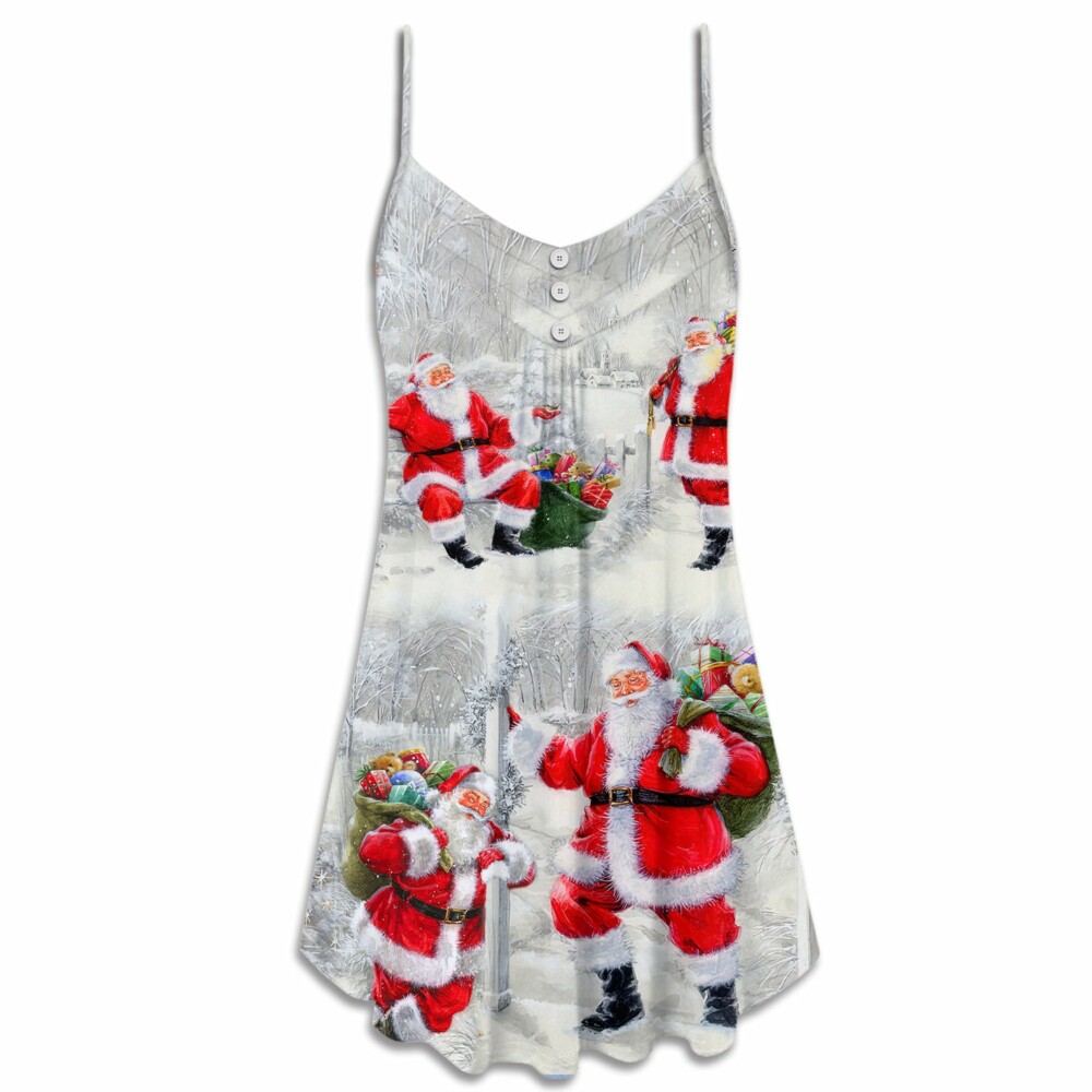 Christmas Santa Is Always With You Art Style - V-neck Sleeveless Cami Dress - Owl Ohh - Owl Ohh