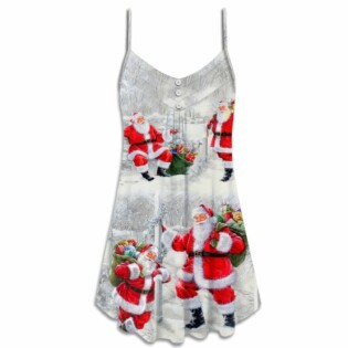 Christmas Santa Is Always With You Art Style - V-neck Sleeveless Cami Dress - Owl Ohh - Owl Ohh