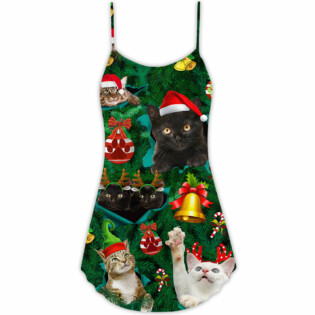 Christmas Cats Meowy Mas - V-neck Sleeveless Cami Dress - Owl Ohh - Owl Ohh