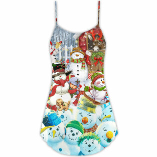 Snowman Happy Farm Holiday Christmas - V-neck Sleeveless Cami Dress - Owl Ohh - Owl Ohh