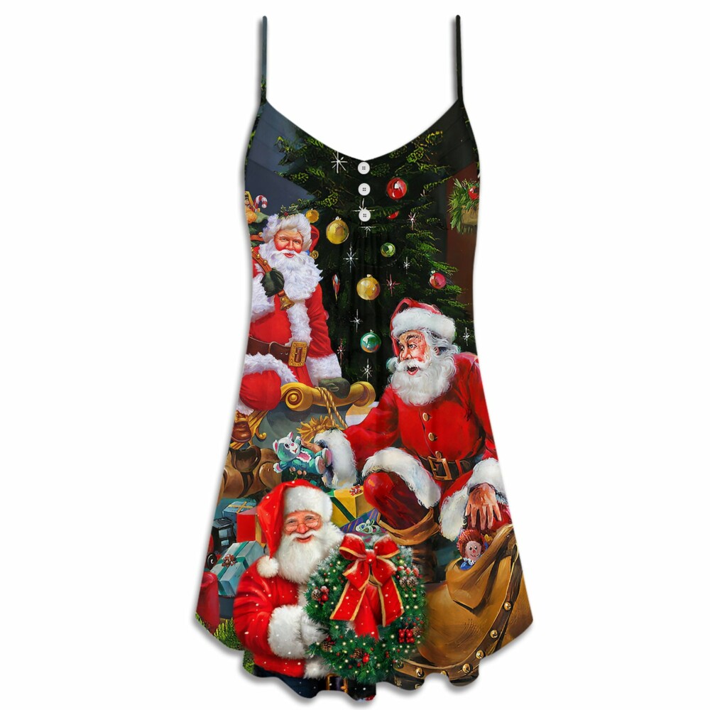 Christmas Santa Claus Gift Xmas Is Coming Art Style - V-neck Sleeveless Cami Dress - Owl Ohh - Owl Ohh