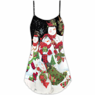Christmas Cutie Snowman Happy Xmas Cardinal - V-neck Sleeveless Cami Dress - Owl Ohh - Owl Ohh