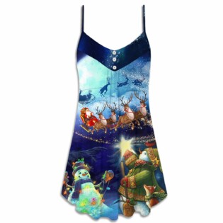 Christmas Rudolph Santa Claus Reindeer Snowman Light Art Style - V-neck Sleeveless Cami Dress - Owl Ohh - Owl Ohh