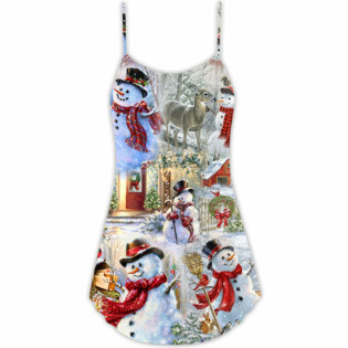 Christmas Snowman Merry Xmas - V-neck Sleeveless Cami Dress - Owl Ohh - Owl Ohh