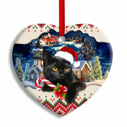 Christmas Black Cat Funny Xmas Light Santa Claus Decor Tree Hanging - Heart Ornament - Owl Ohh - Owl Ohh