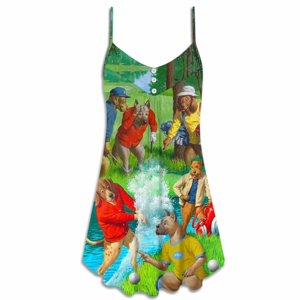 Golf Dog Cool Lover Golf Art Style - V-neck Sleeveless Cami Dress - Owl Ohh - Owl Ohh