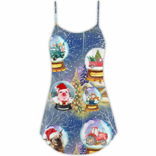 Farm Santa Merry Christmas Snow - V-neck Sleeveless Cami Dress - Owl Ohh - Owl Ohh