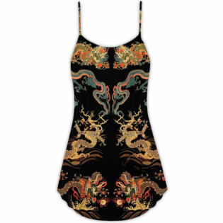 Dragon Chinese Dragon Royal - V-neck Sleeveless Cami Dress - Owl Ohh - Owl Ohh