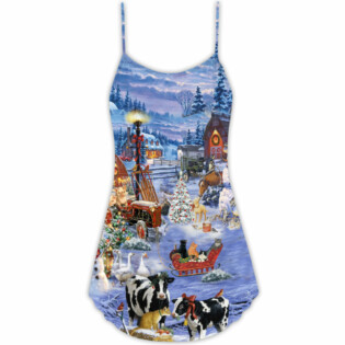 Christmas Love Farm Happy Life - V-neck Sleeveless Cami Dress - Owl Ohh - Owl Ohh