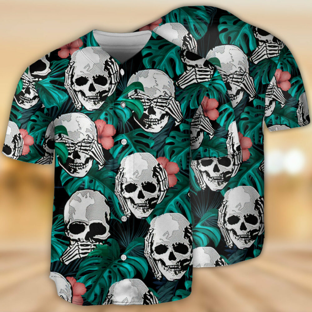 Skull Love Life Tropical Leaves - Baseball Jersey - Owl Ohh - Owl Ohh