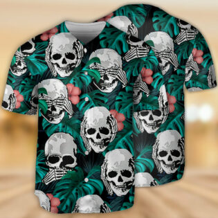 Skull Love Life Tropical Leaves - Baseball Jersey - Owl Ohh - Owl Ohh