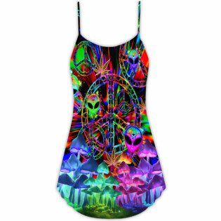 Hippie Alien Peace Color Stunning - V-neck Sleeveless Cami Dress - Owl Ohh - Owl Ohh