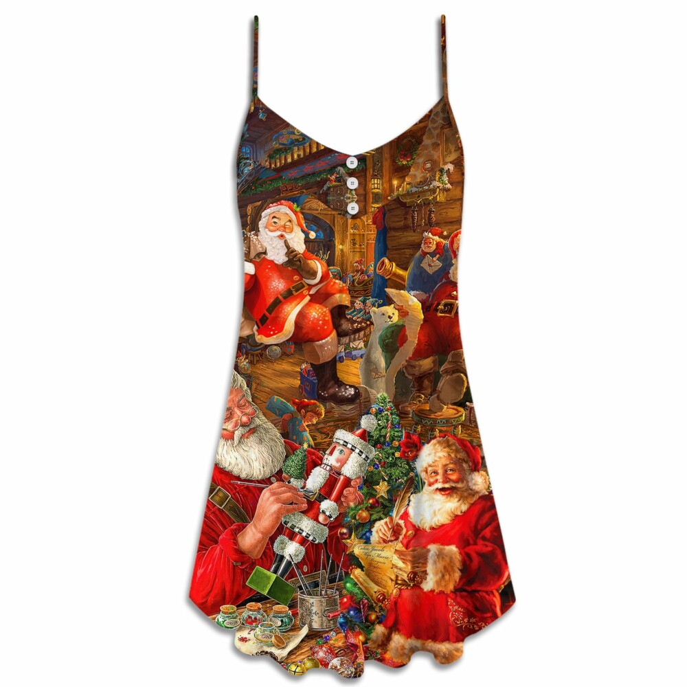 Christmas Funny Santa Claus Gift Xmas Is Coming Art Style - V-neck Sleeveless Cami Dress - Owl Ohh - Owl Ohh