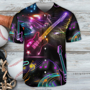 Guitar Neon Music Lover - Baseball Jersey - Owl Ohh - Owl Ohh