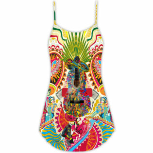 Hippie Peace Life Love Guitar - V-neck Sleeveless Cami Dress - Owl Ohh - Owl Ohh