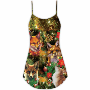 Christmas Foxmas Amazing Lighting Bright - V-neck Sleeveless Cami Dress - Owl Ohh - Owl Ohh