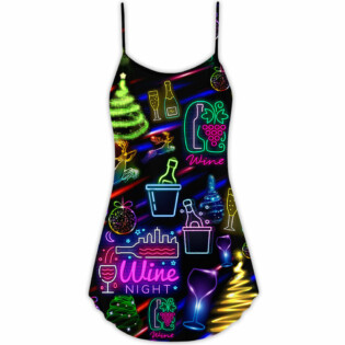 Wine Christmas Neon Art Drinking - V-neck Sleeveless Cami Dress - Owl Ohh - Owl Ohh