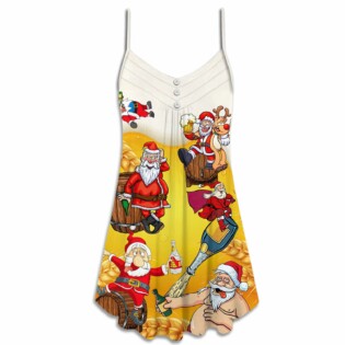 Christmas Santa Claus Drunk Beer Funny Troll Xmas - V-neck Sleeveless Cami Dress - Owl Ohh - Owl Ohh