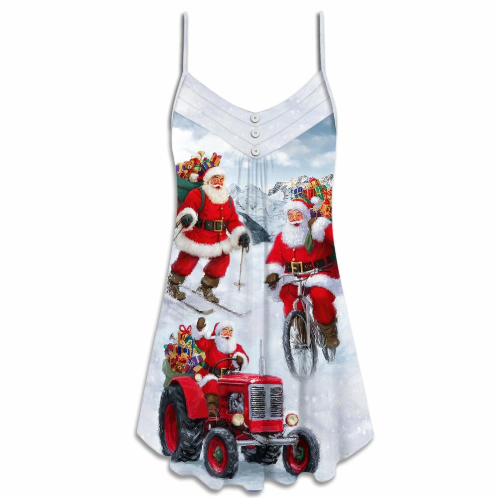 Christmas Having Fun With Santa Claus Gift For Xmas - V-neck Sleeveless Cami Dress - Owl Ohh - Owl Ohh
